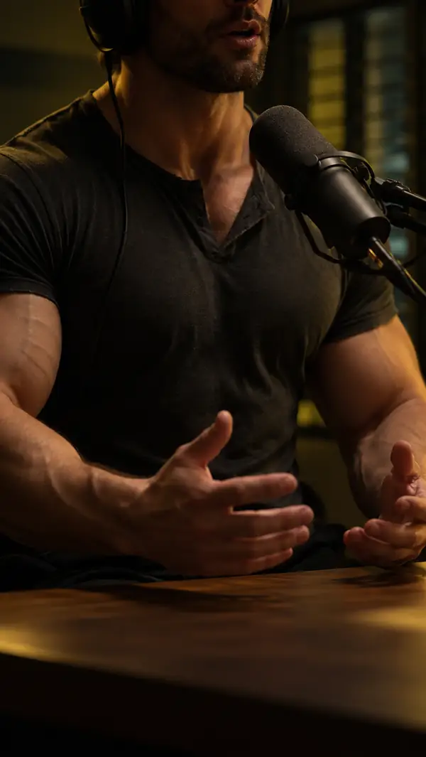 Close-microphone speaker in a portrait recording